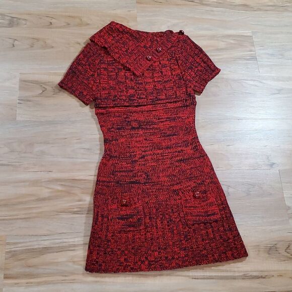 💜Ashley Red Variegated Sweater Buttoned Cowl Neck Dress w/Pockets Medium - Picture 1 of 7